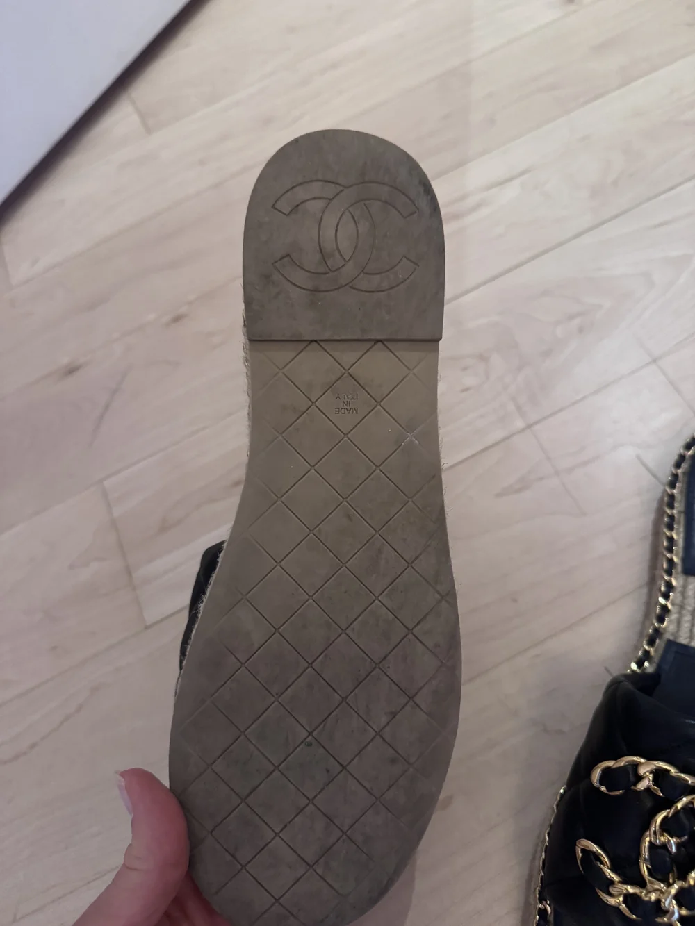CHANEL Blacj Quilted Mules - CC Logo In Gold Chain, Size 40